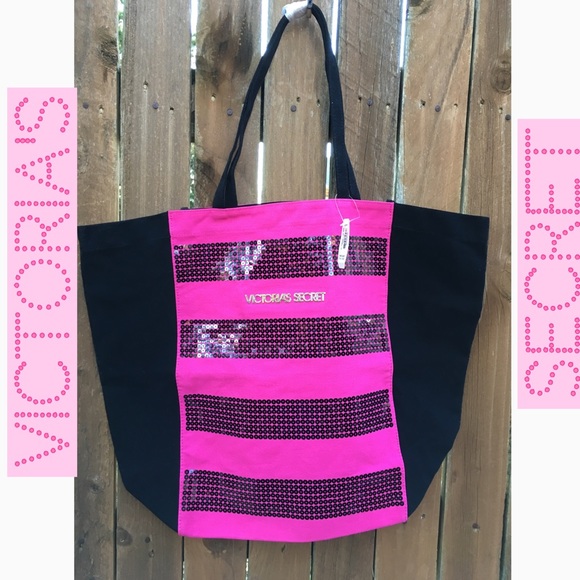 🌸Only 1 Left! 🌸VS Black/ Pink Sequins Bag Tote - Picture 2 of 4