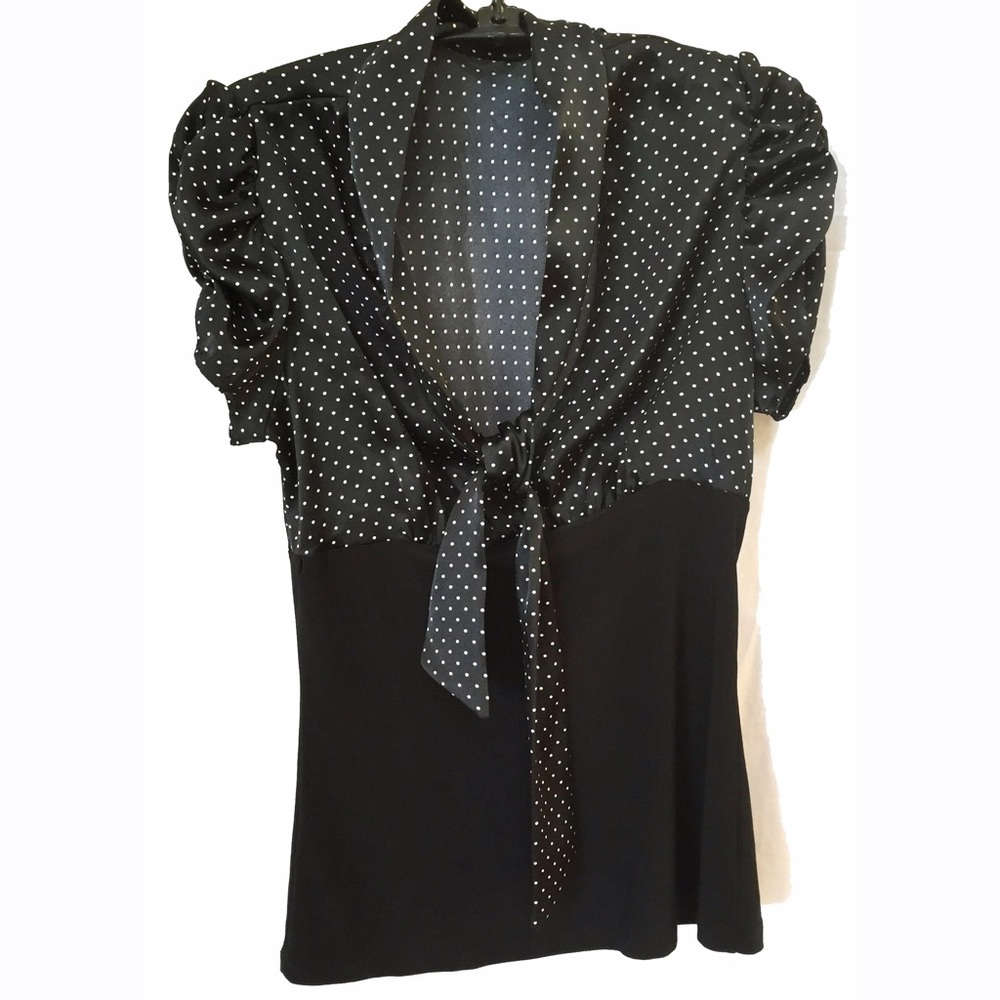 No tag - satin pin dot top with jersey knit