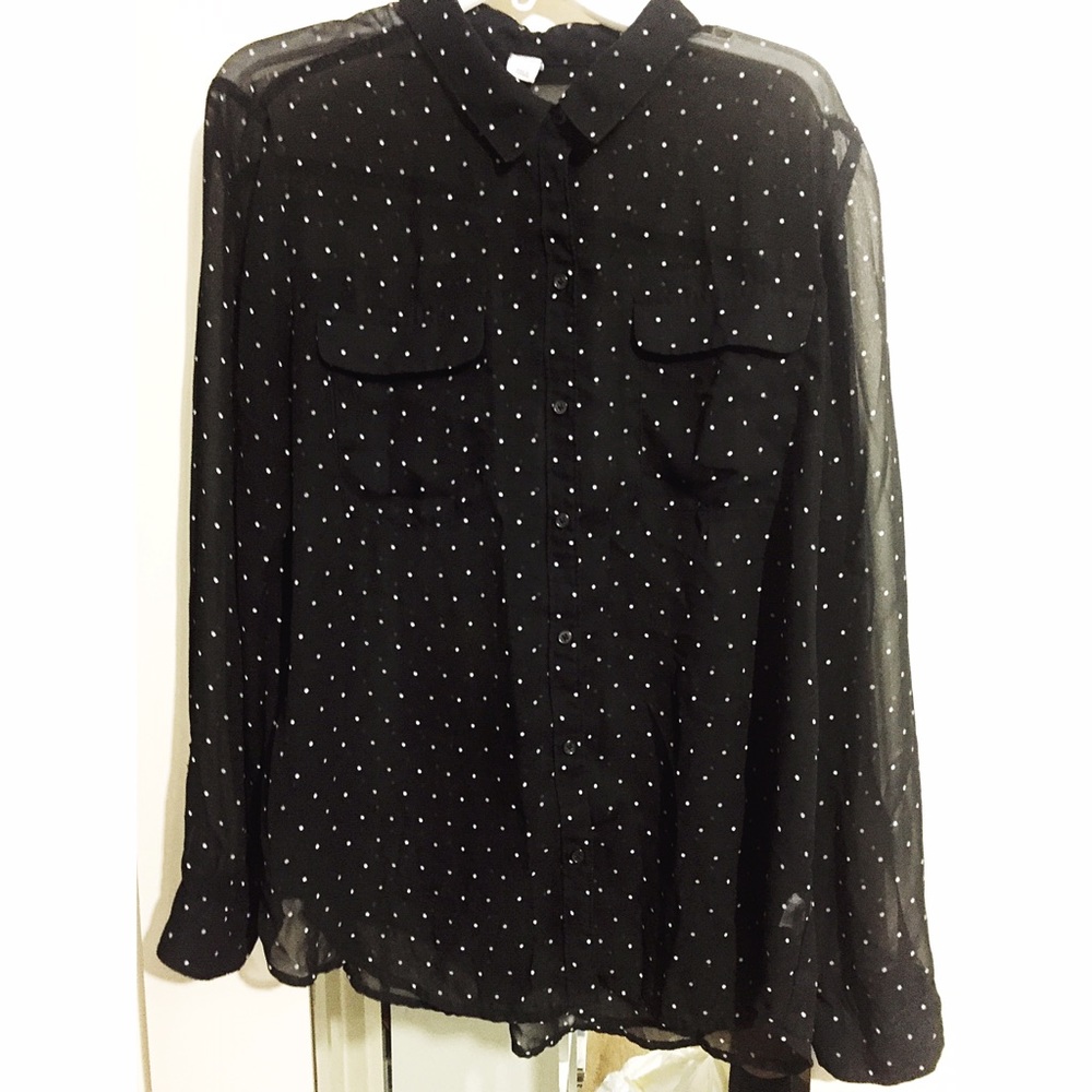 Sheer Polka Dot Button Down Blouse