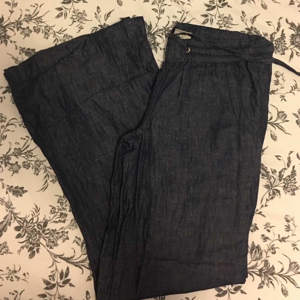 Wide leg chambray pants.