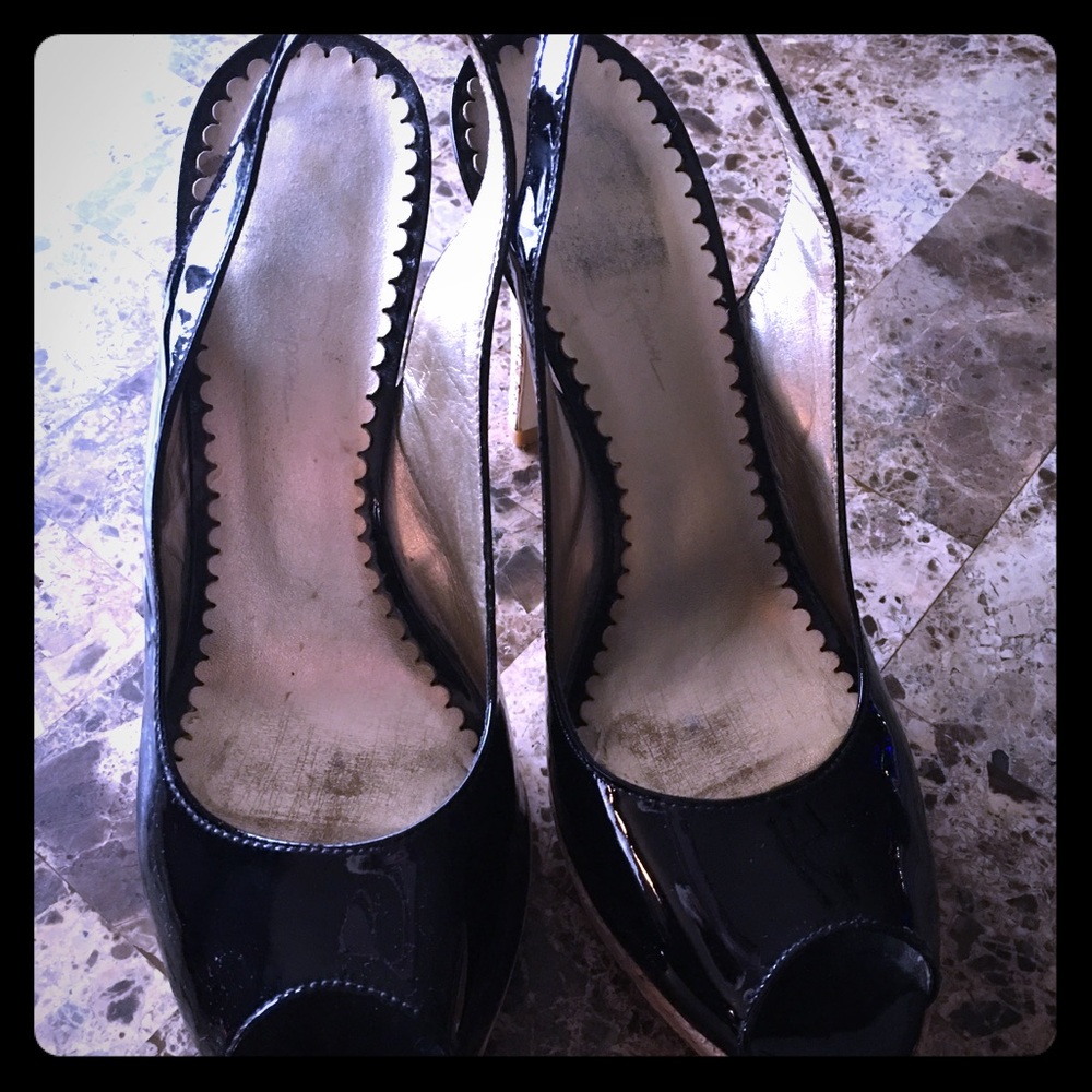 Jessica Simpson Black Patent Leather Peep Toe Heel