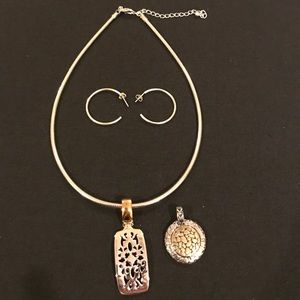 Choker with two different drops and silver hoops