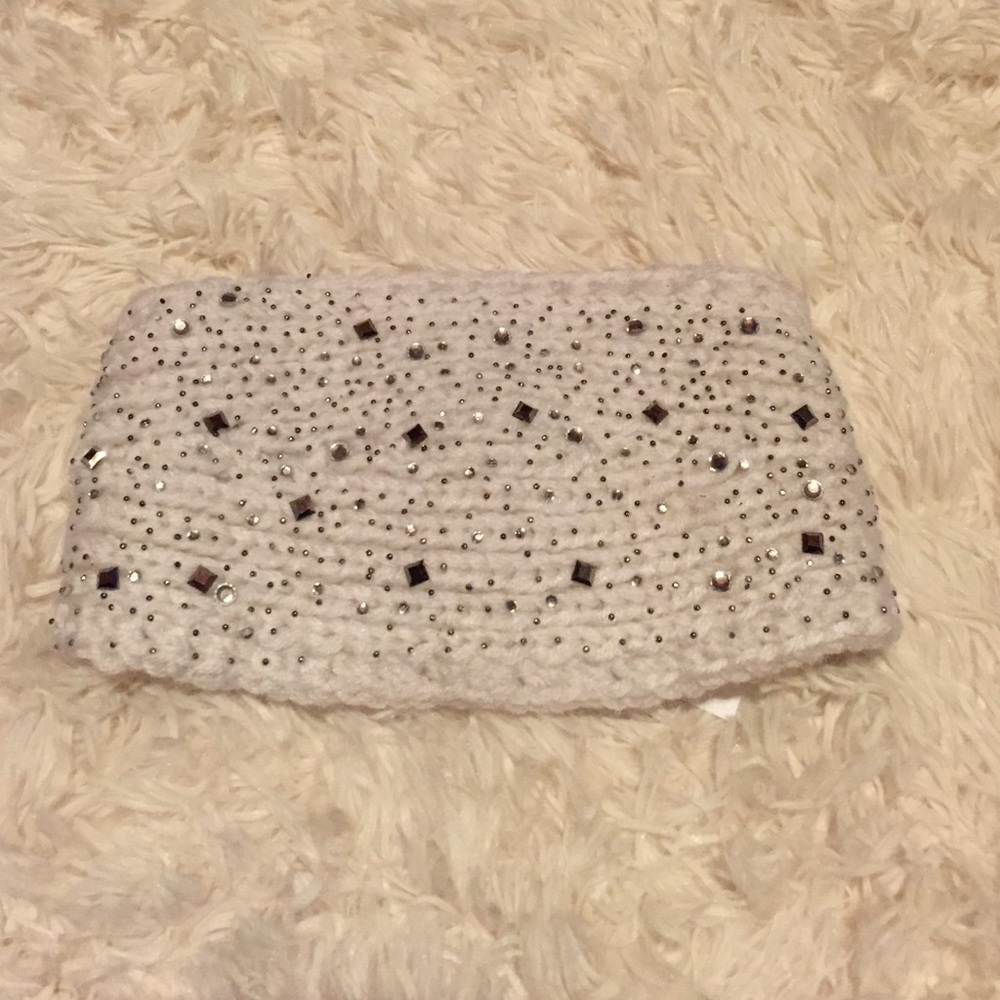 white sparkly knit headband