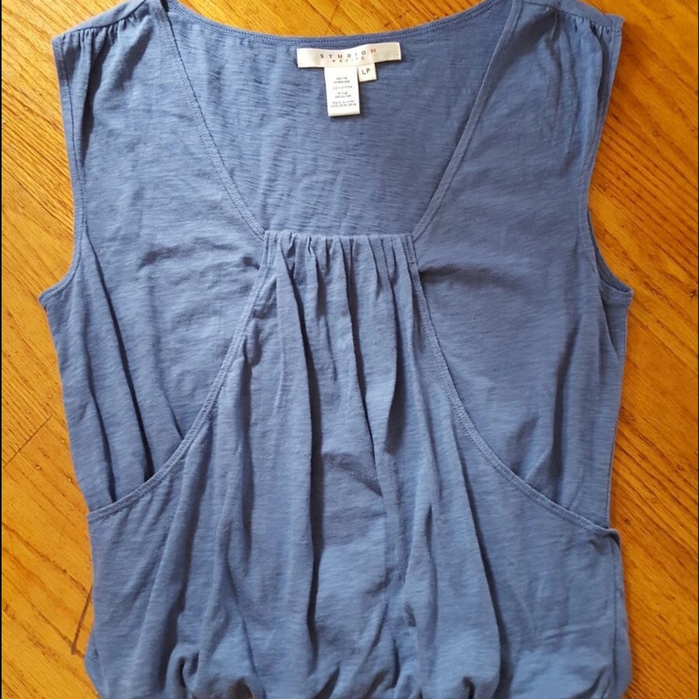 Unique draped blue top Studio M