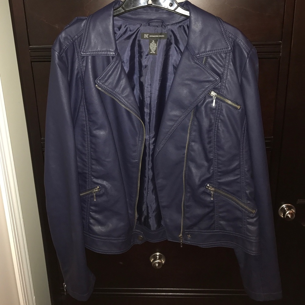 NEVER WORN INC Navy Blue Leather Jacket