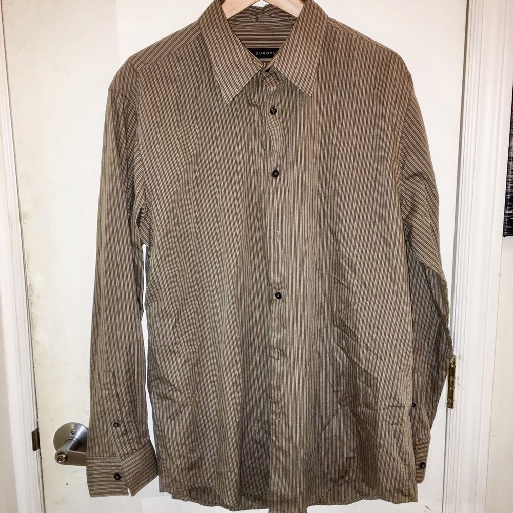 Via Europa Brown Striped Long Sleeve Dress Shirt
