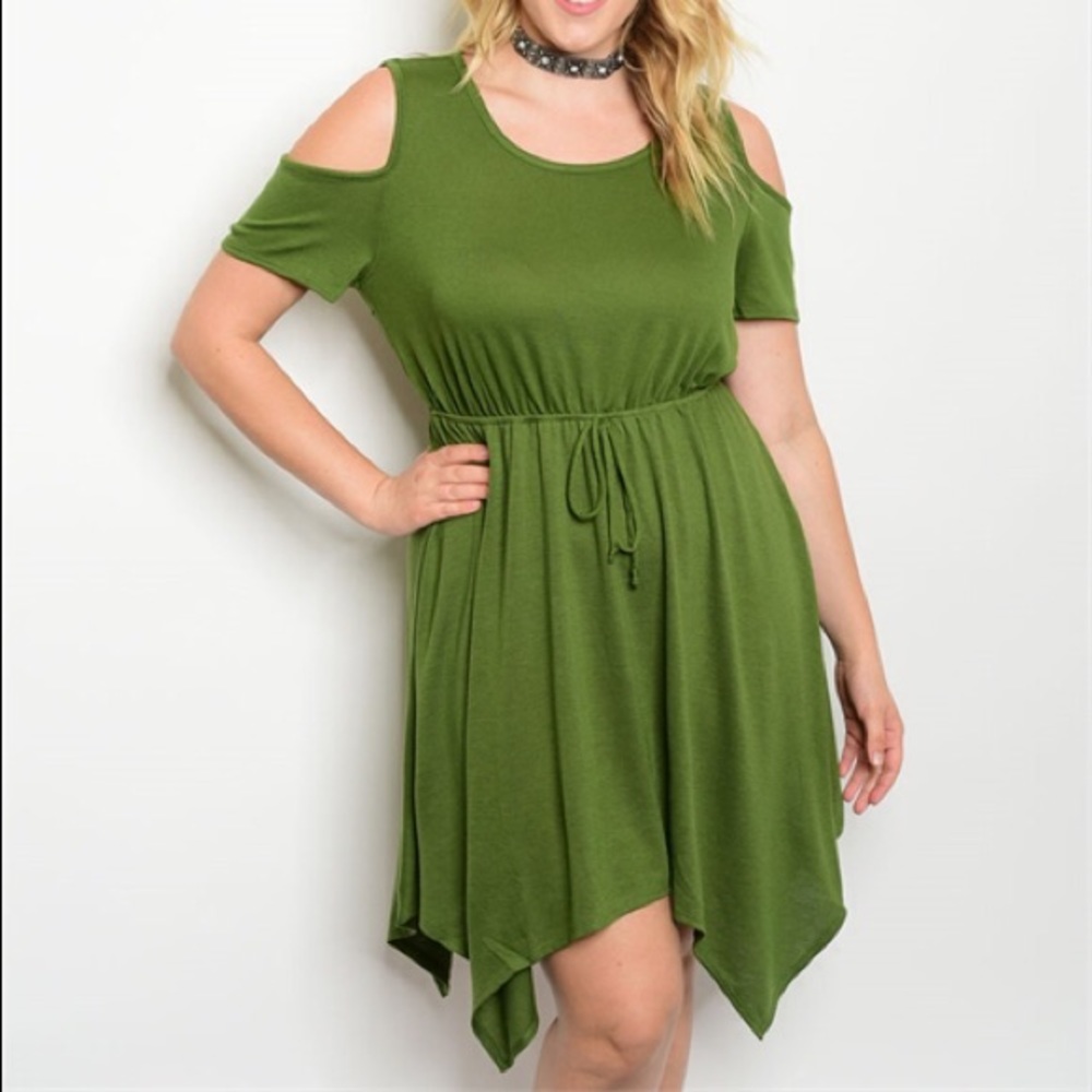 Plus Size 1X, 2X, 3X Cute Asymmetrical Green Dress