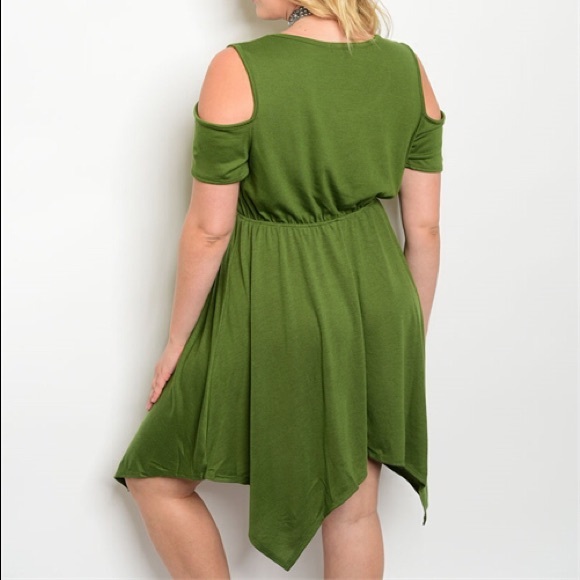 Plus Size 1X, 2X, 3X Cute Asymmetrical Green Dress - Picture 2 of 2