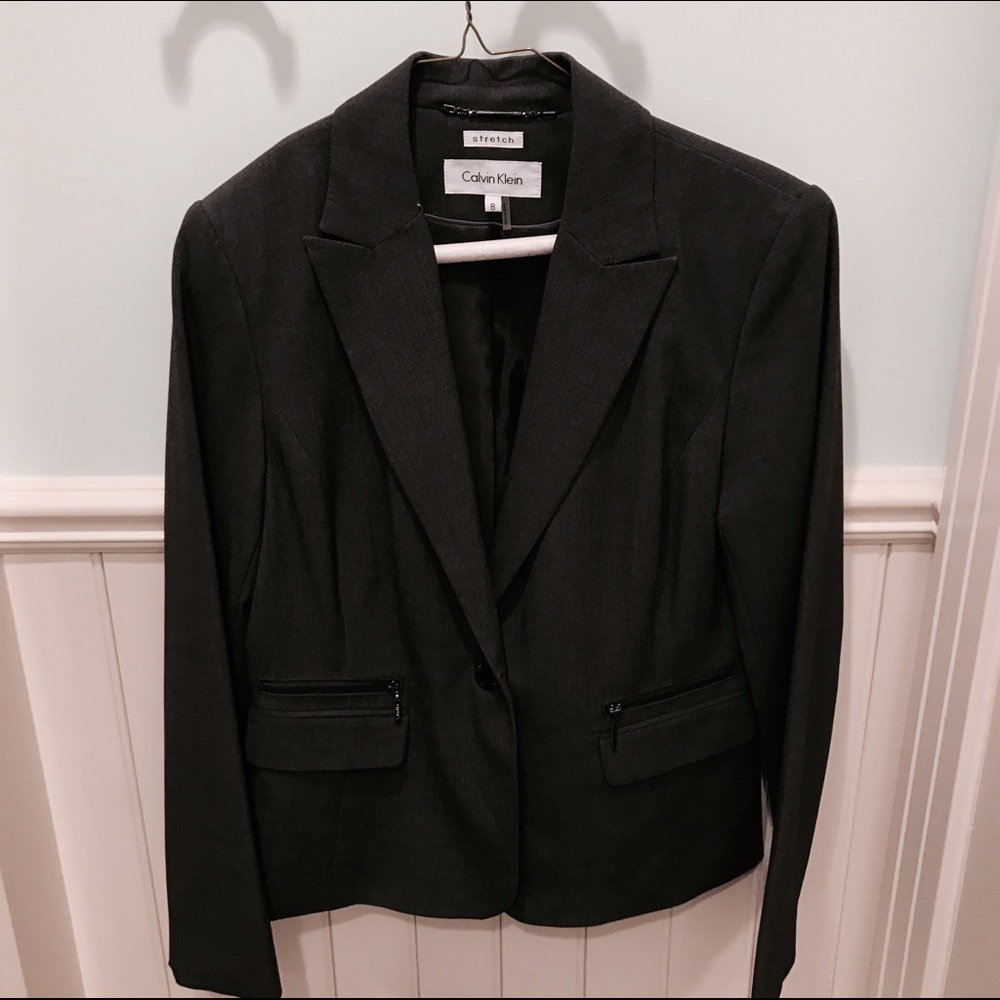 Calvin Klein grey blazer with zippered pockets