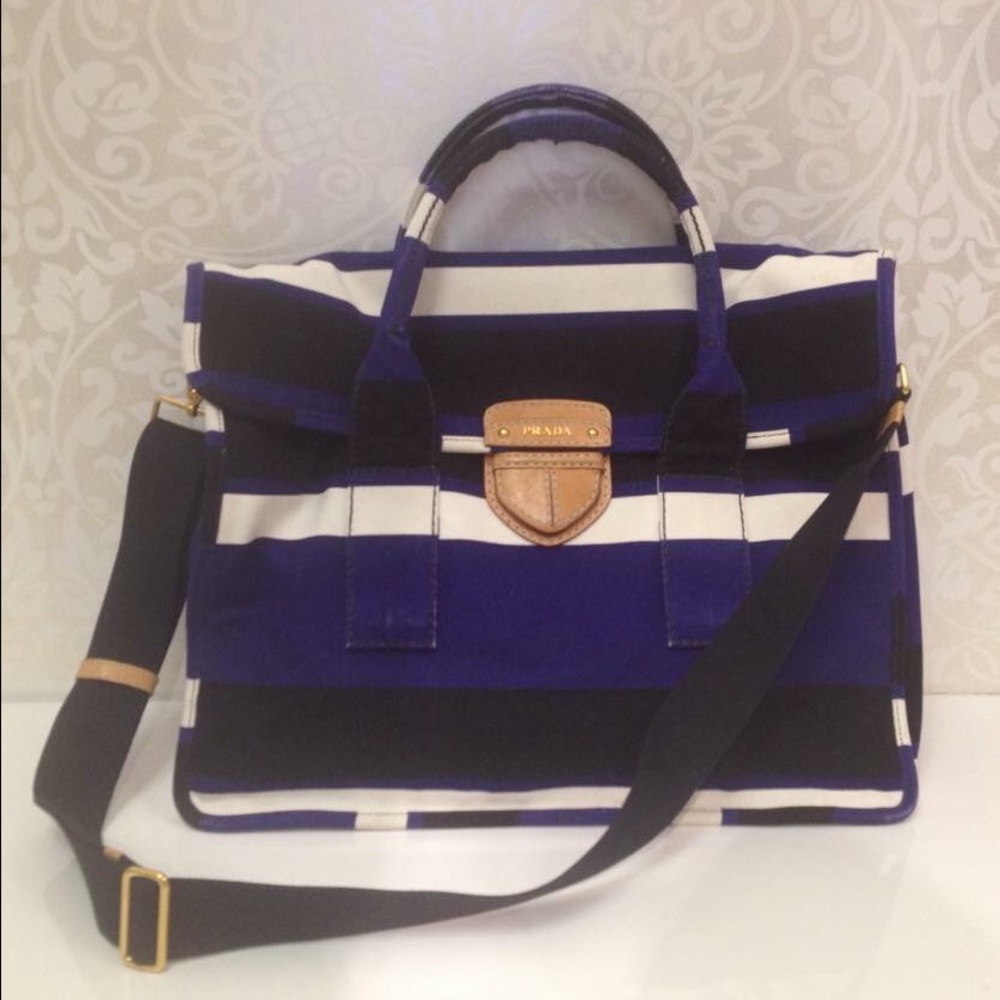 Prada large canvas striped tote