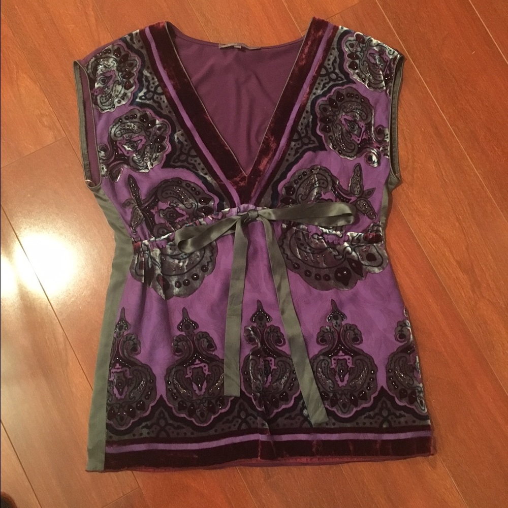 Purple Blouse with Velvet and Beading Detail