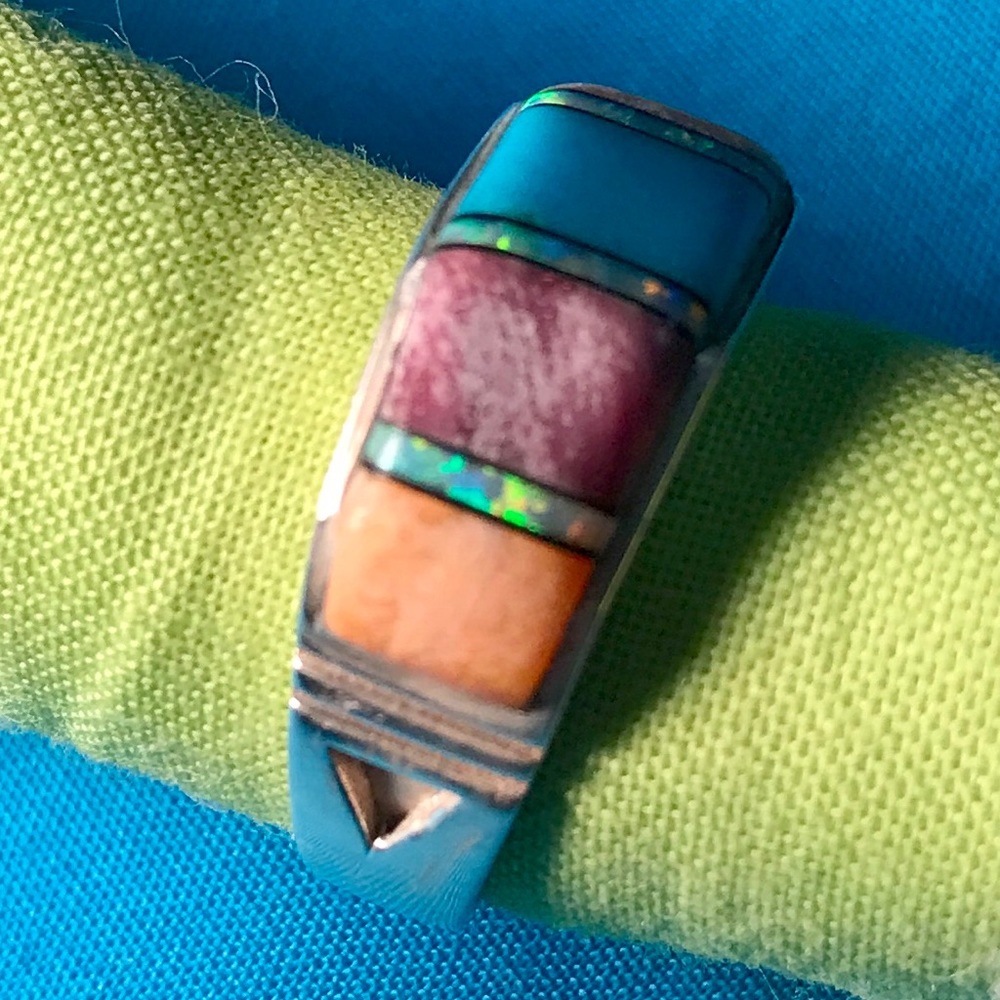 Sterling Silver Ring with Opal Accents Sz. 7