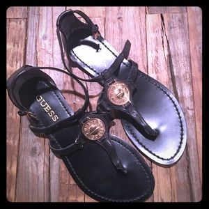 Black and Gold Strappy Sandals