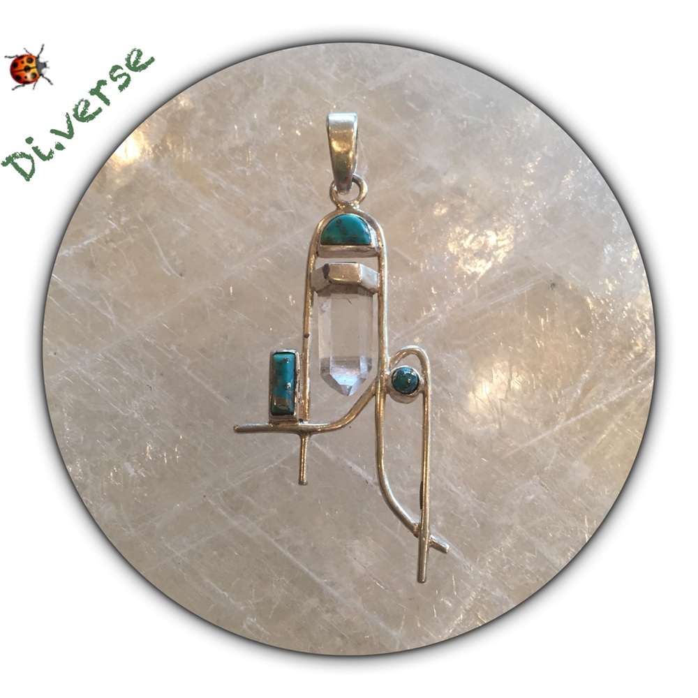 Tourquoise and crystal Sterling silver pendant