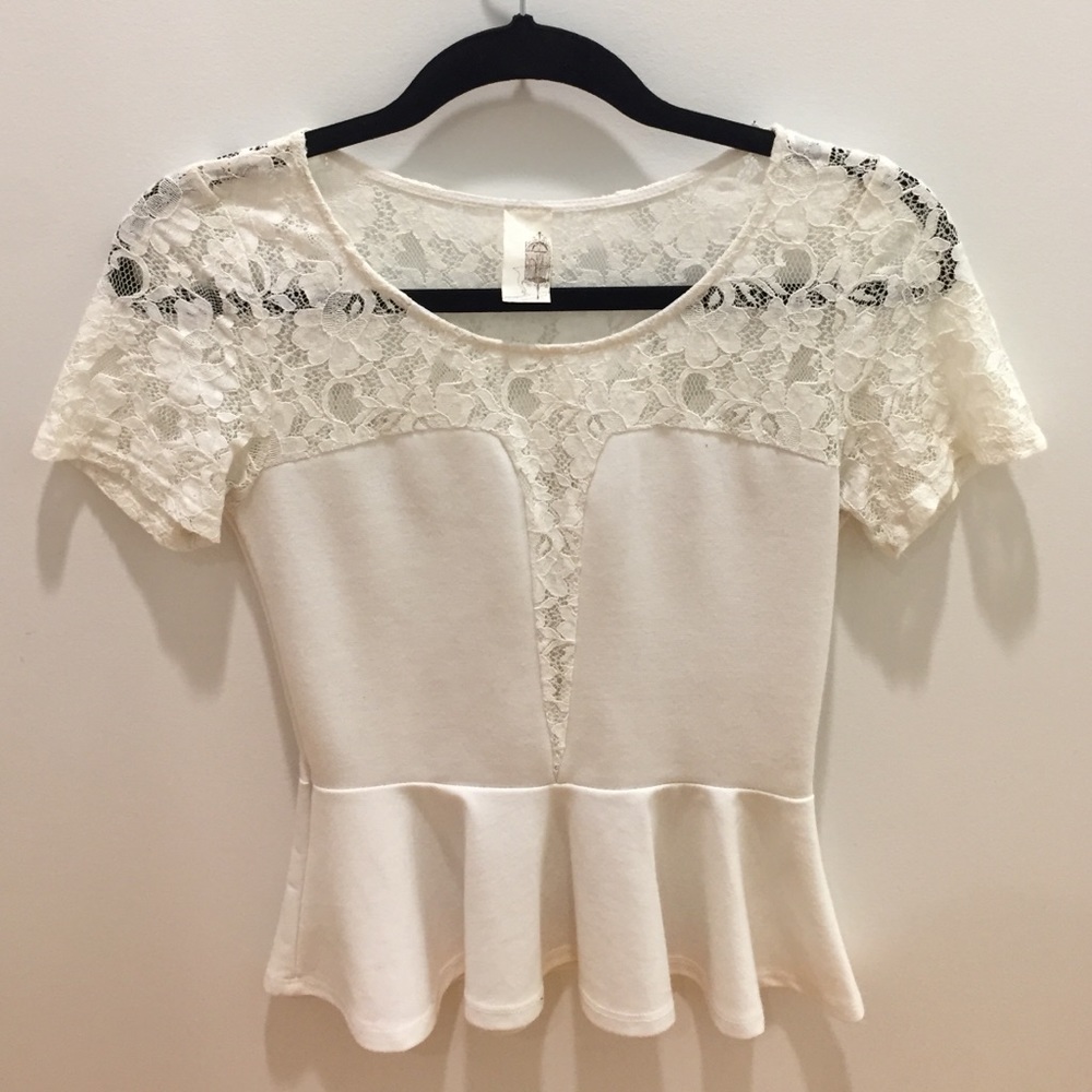 White Lace Peplum Shirt