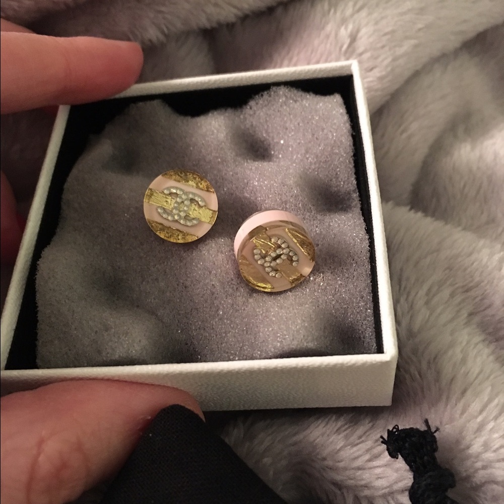 Authentic Chanel earrings pink gold lucite