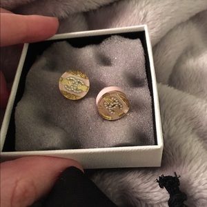 Authentic Chanel earrings pink gold lucite