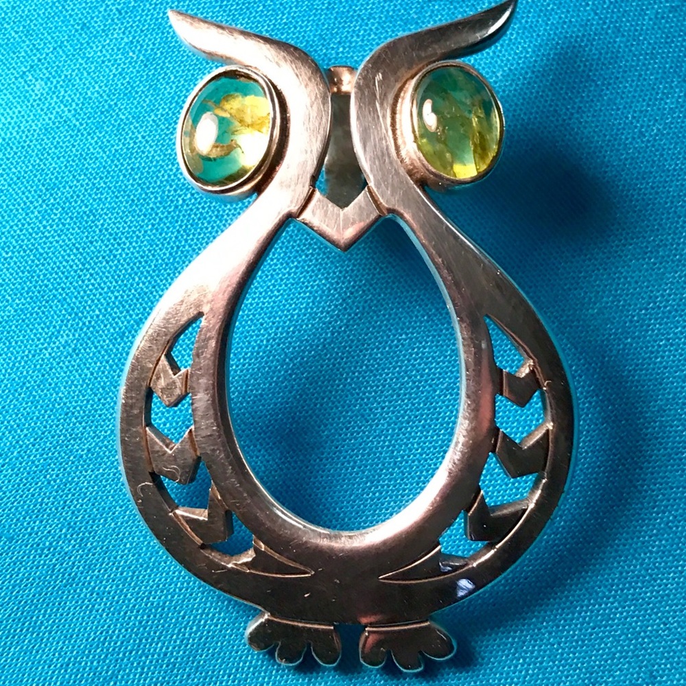 Owl Pendant with Green Eyes