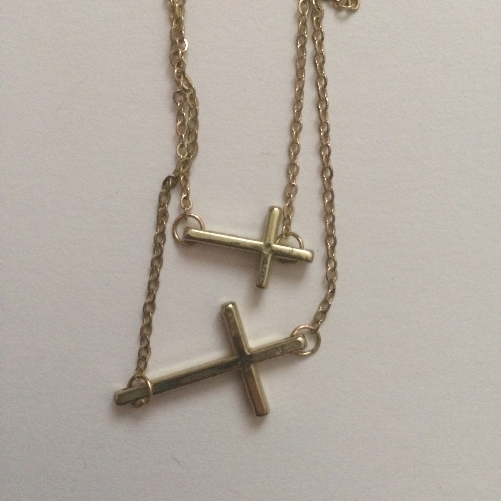 Gold Double Cross Necklace