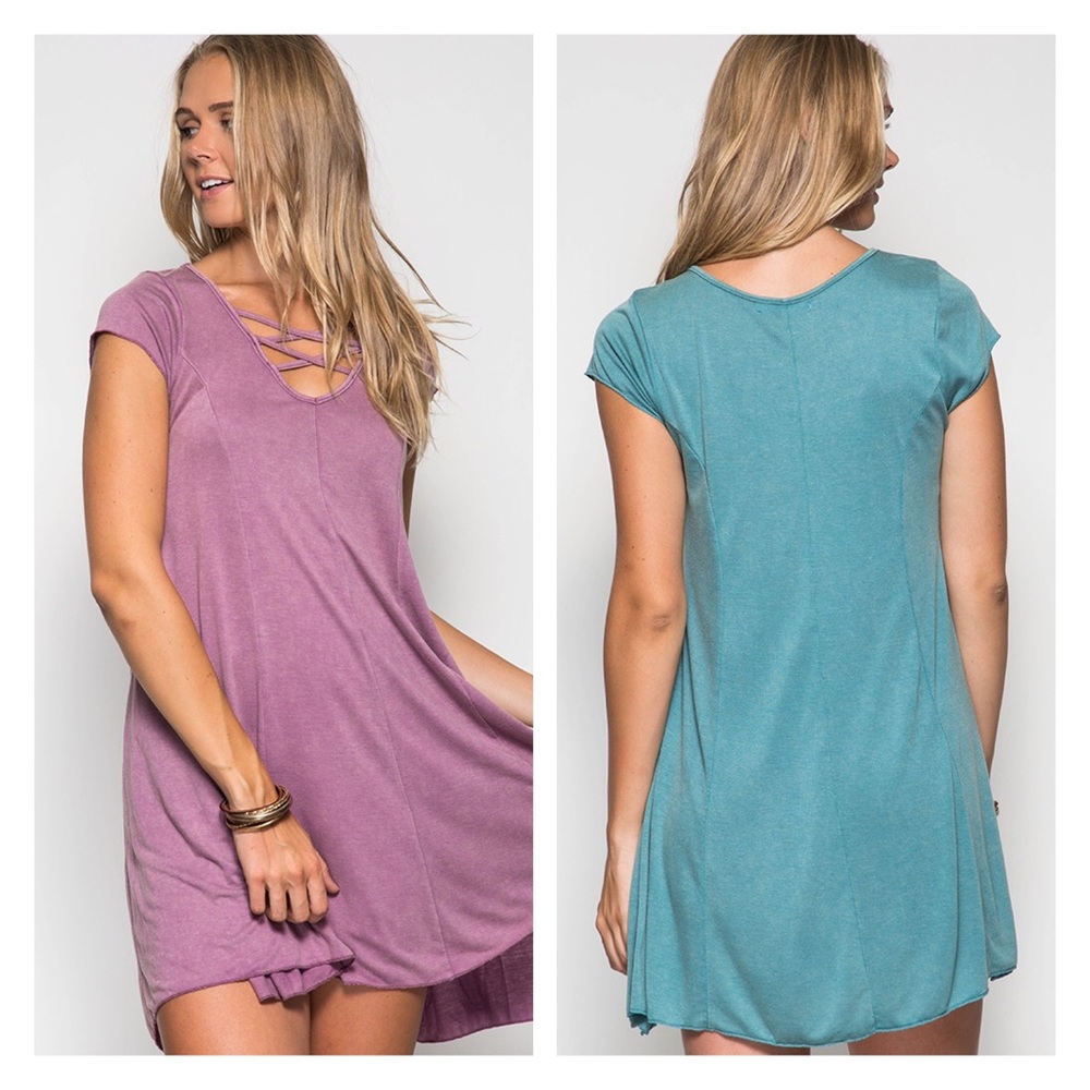 Short sleeve washed tone rayon dress