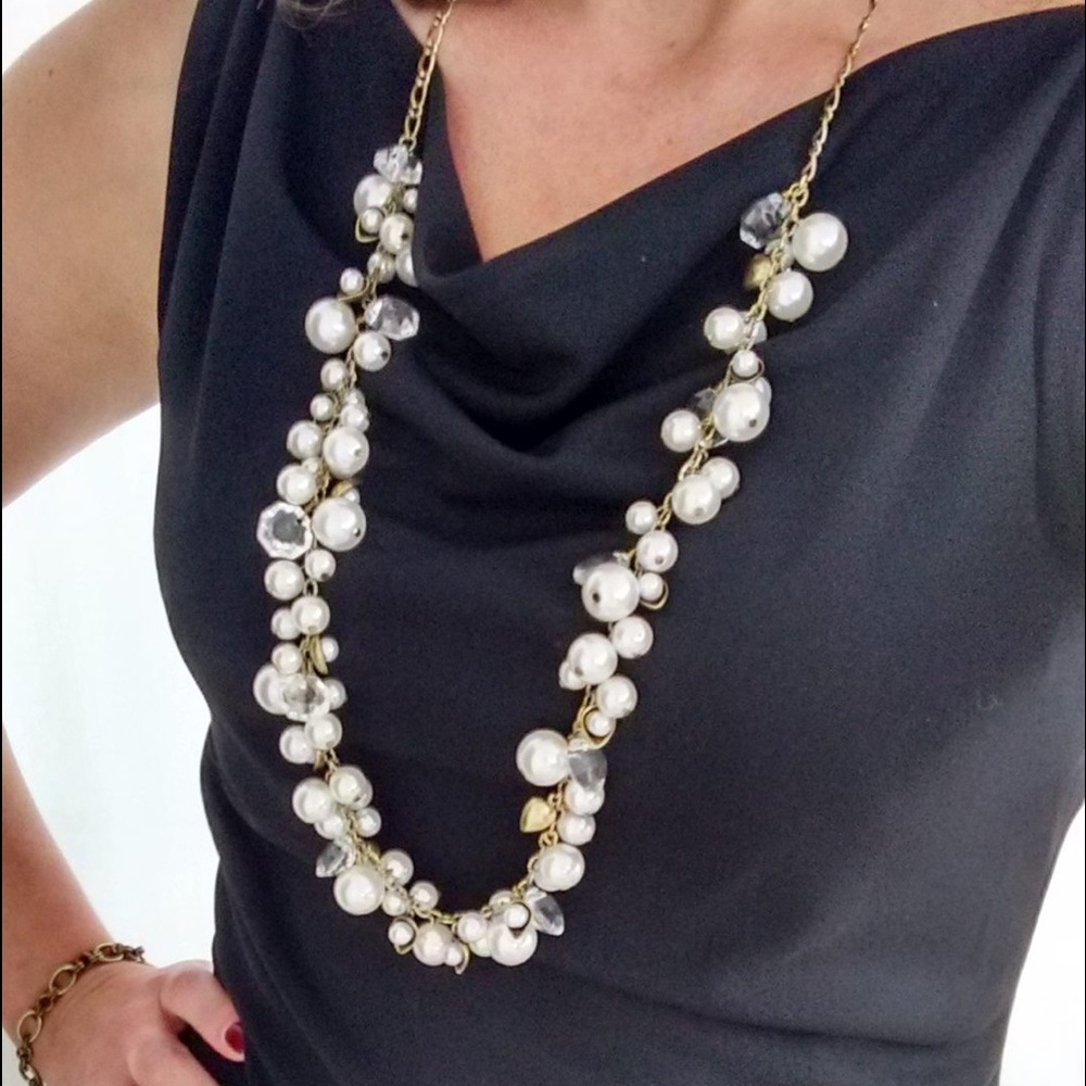 Pearl + Crystal Drop Long Necklace