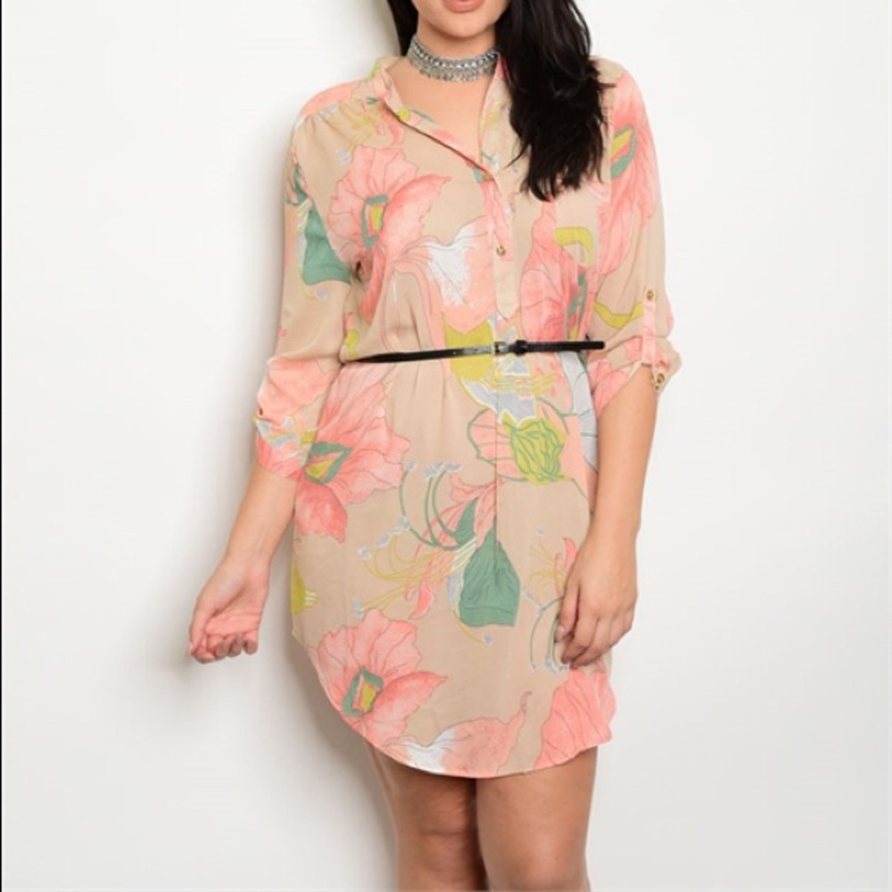 Plus Size 1X, 2X, 3X Lovely Coral Floral Pastel...