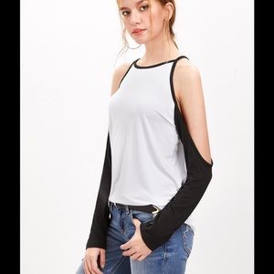 Tops - White Raglan Sleeve Cold Shoulder T-shirt Tops - White Raglan Sleeve Cold Shoulder T-shirt