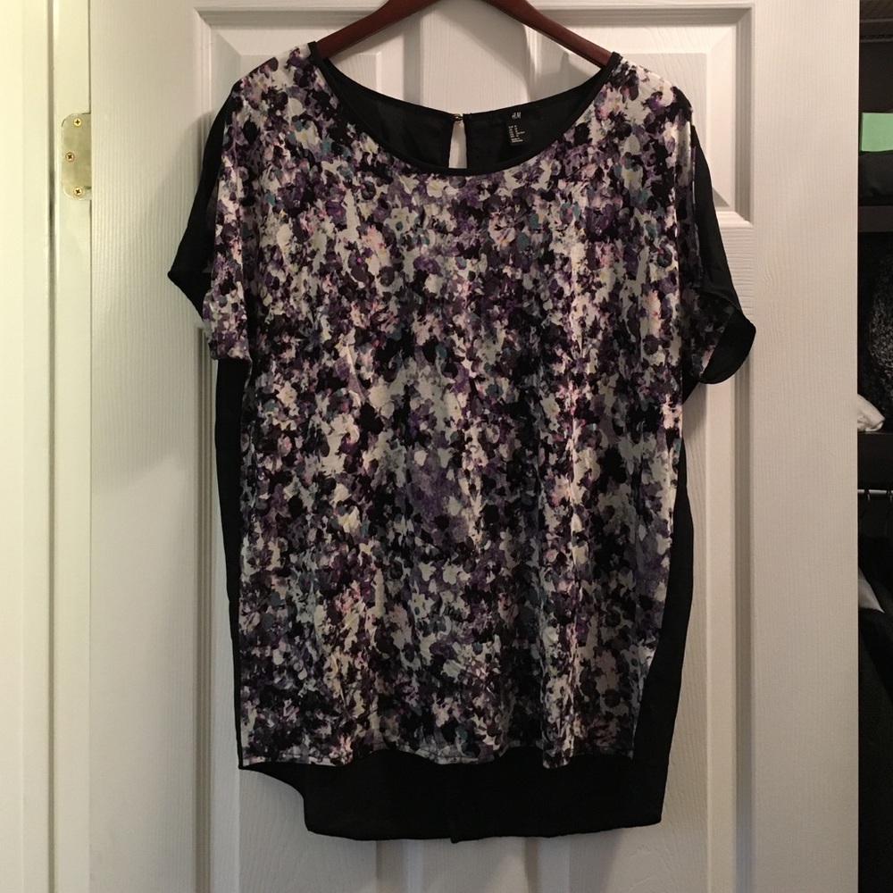 H&M purple and black floral shirt
