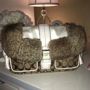 COACH RABBIT FUR TRIM SHOULDER BAG