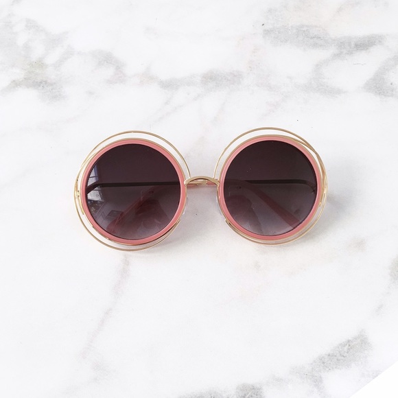 Style Link Miami Accessories - OVERSIZED GOLD/ PINK ROUND SUNGLASSES