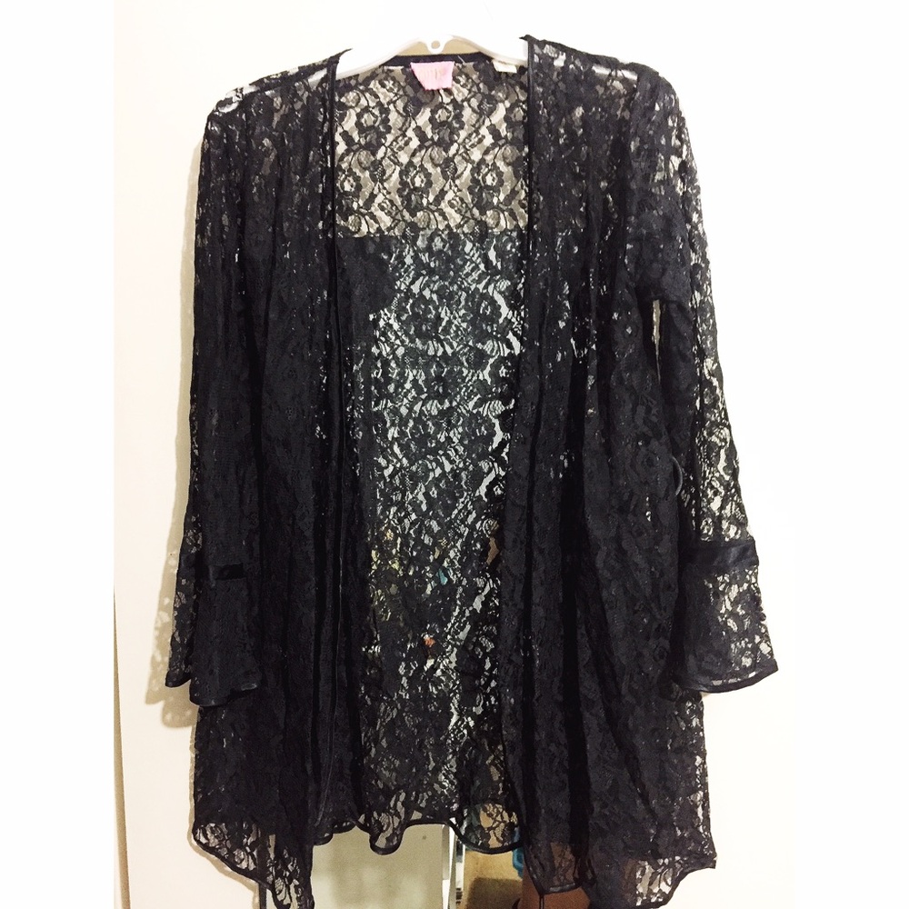 Vintage Black Lace Kimono with Bell Sleeves