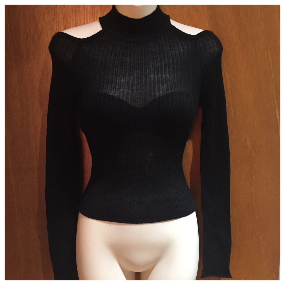 Missguided Black Cold Shoulder Skinny Rib Jumper - Picture 2 of 4