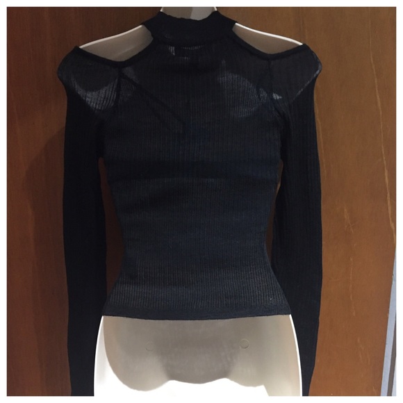 Missguided Black Cold Shoulder Skinny Rib Jumper - Picture 3 of 4