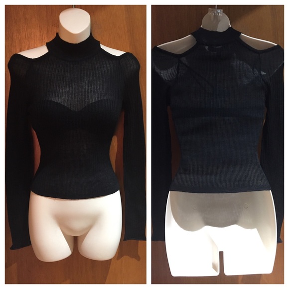 Missguided Black Cold Shoulder Skinny Rib Jumper - Picture 4 of 4