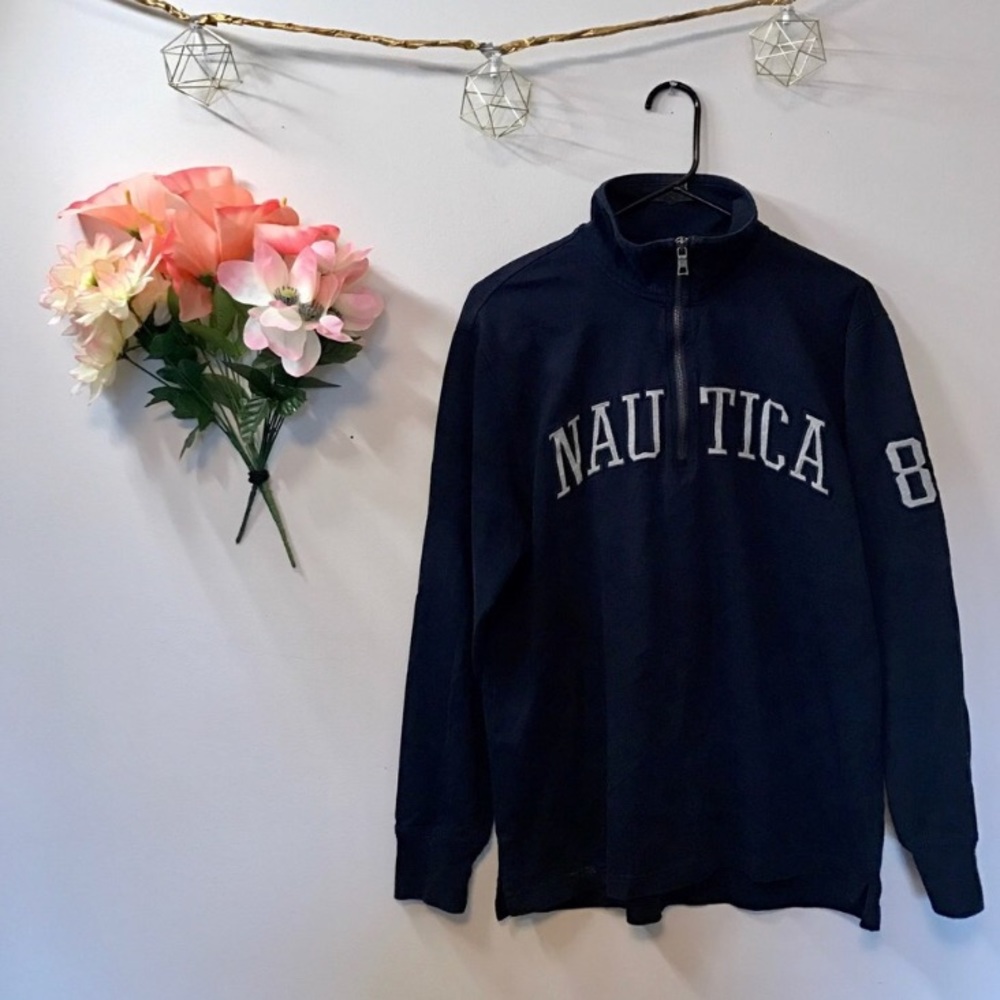 Nautica Mock Neck 1/4 Zip Spellout Pullover