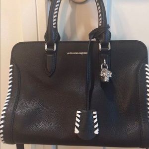 Alexander McQueen black whipstitch padlock satchel