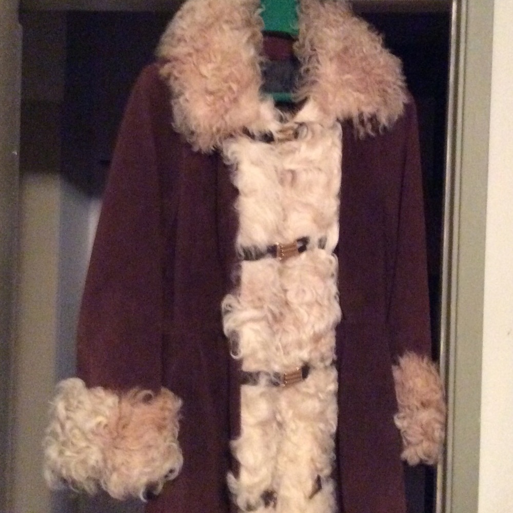 Suede 3/4 coat with lambs wool trim.