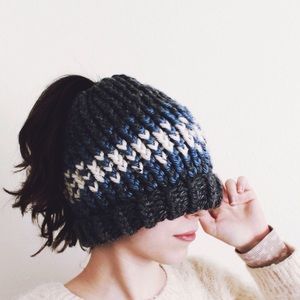 Messy Bun/Ponytail Knit Hat