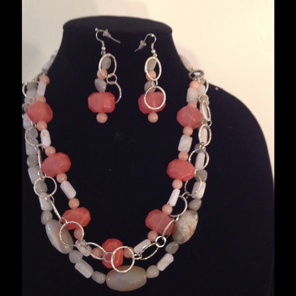 New Beaded and silver necklace and earring set.