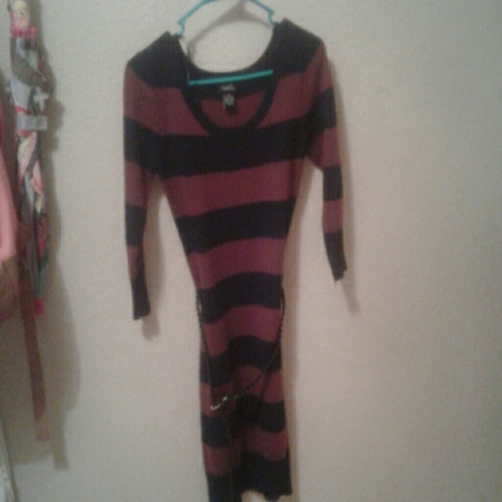 Maroon/black striped sweater dress
