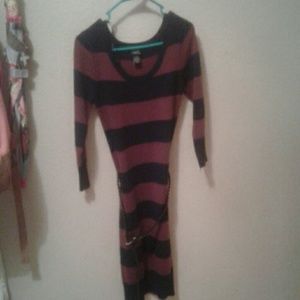Maroon/black striped sweater dress