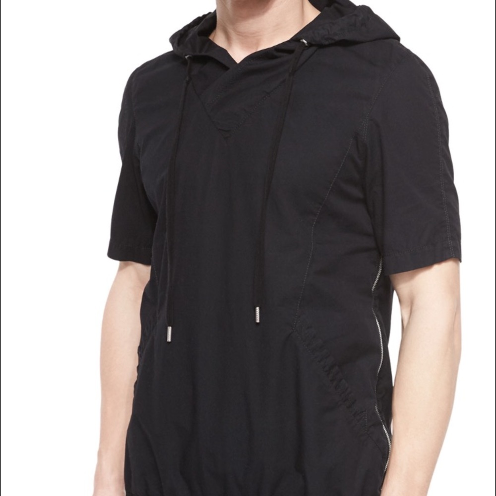 Helmut Lang Side-Zip Short-Sleeve Hoodie, Black