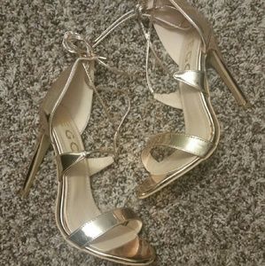 Rose gold lace up heel