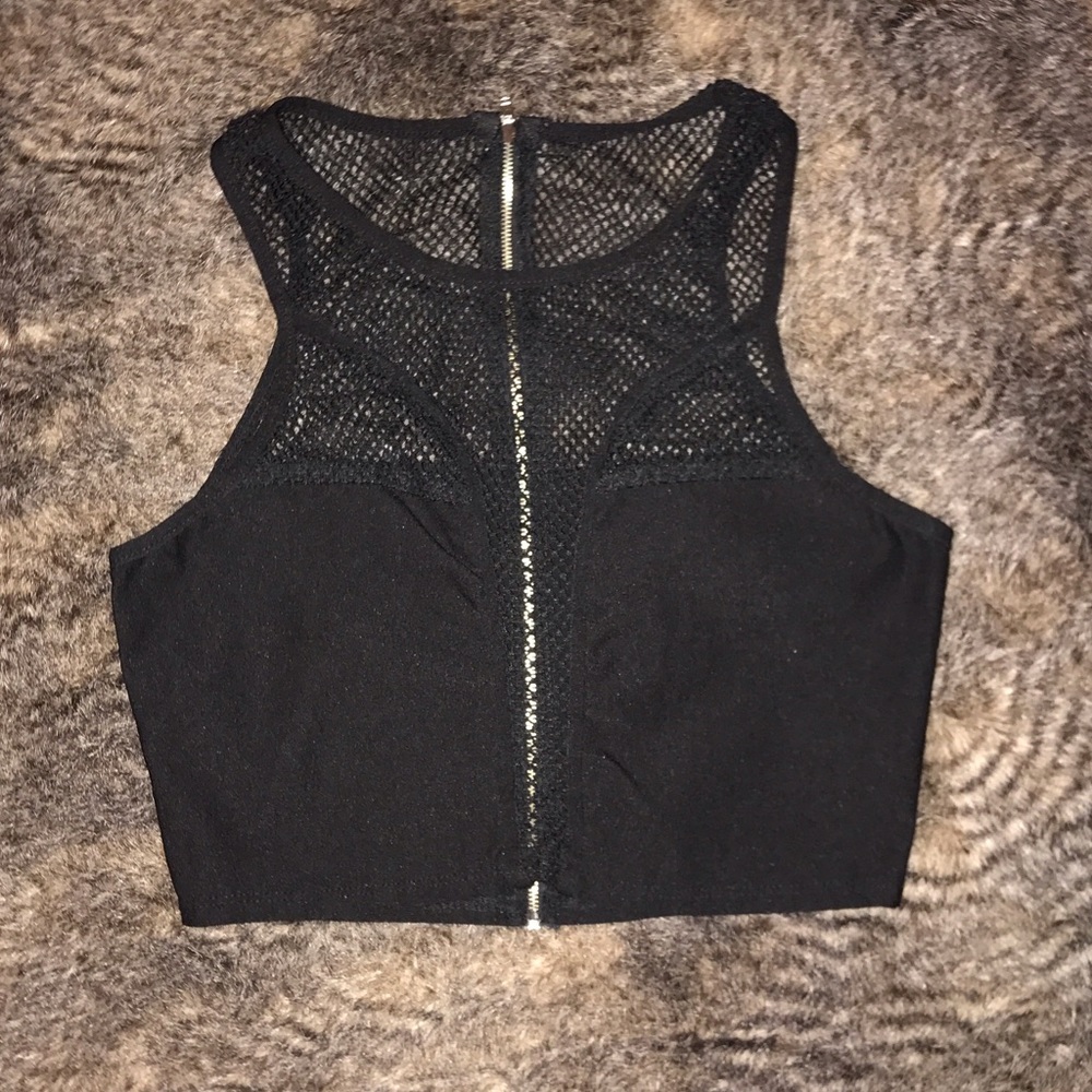 Black mesh crop top