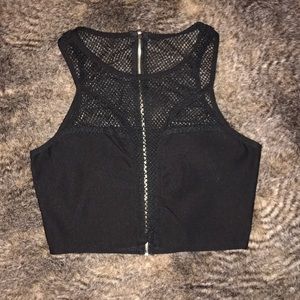 Black mesh crop top