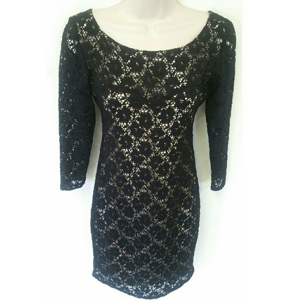 Black and Nude Lace Fitted Dress