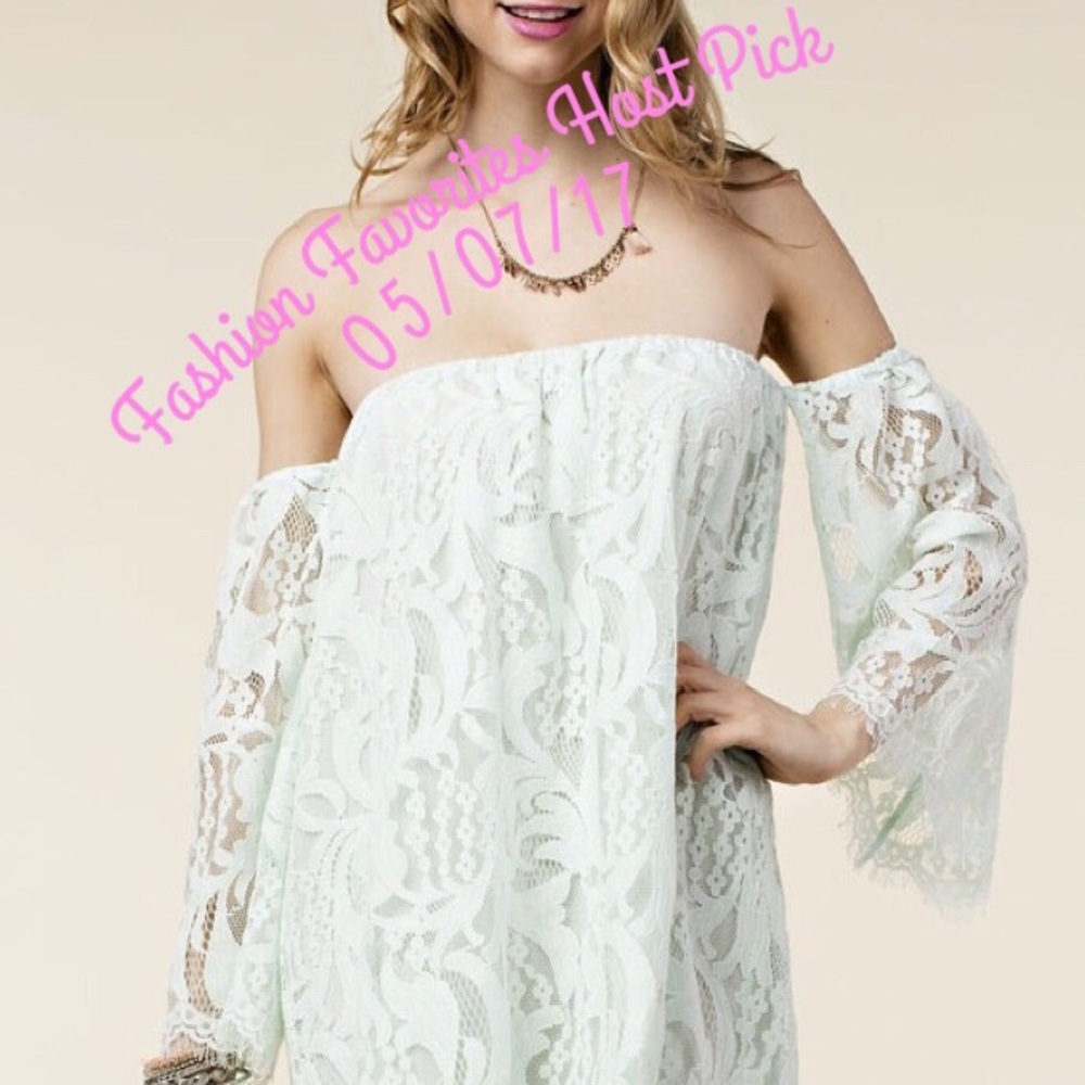 Mint green off the shoulder lace dress - Picture 2 of 6