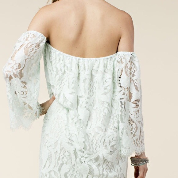 Mint green off the shoulder lace dress - Picture 3 of 6