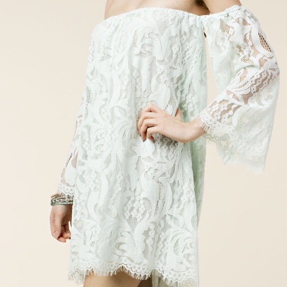 Mint green off the shoulder lace dress - Picture 4 of 6