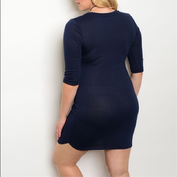 Plus Size 1X, 2X, 3X Stretchy Navy Blue Dress - Picture 2 of 2